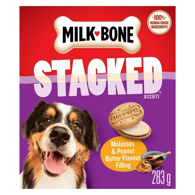 Milk-Bone Stacked Crunchy Biscuit Dog Treats, Molasses & Peanut Butter Flavour