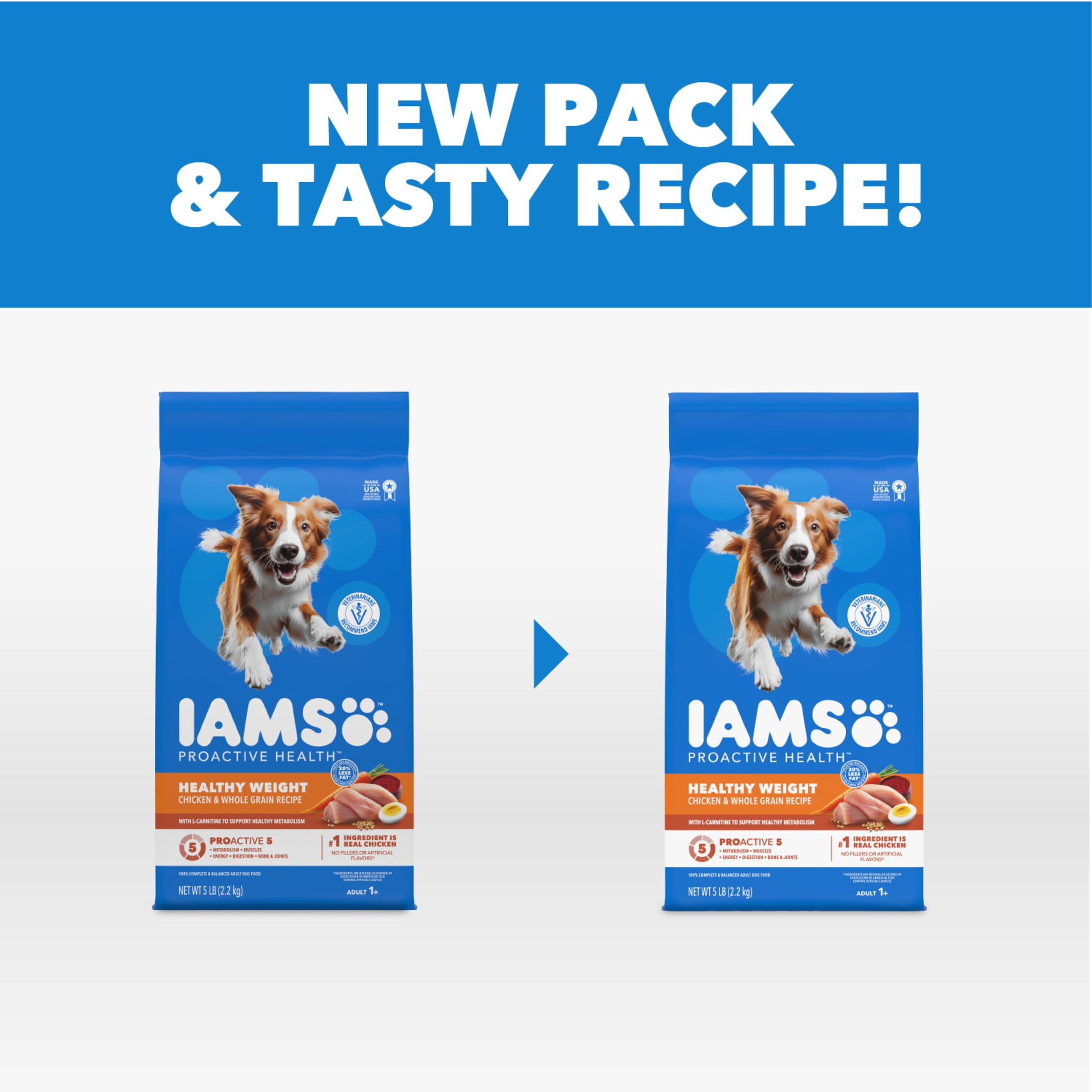 IAMS Proactive Health Healthy Weight Adult Chicken & Whole Grain Recipe Dry Dog Food, (4) 5 Lb Bags