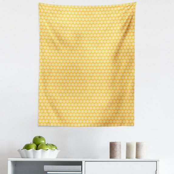 Yellow and White Tapestry, Monochrome Ornament Pattern Abstract Dandelion Blossoms Shabby Colors, Fabric Wall Hanging Decor for Bedroom Living Room Dorm, 5 Sizes, Marigold White, by Ambesonne