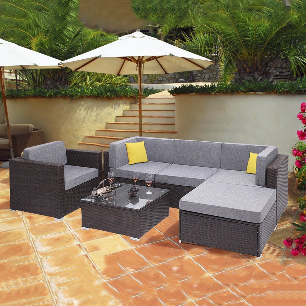 Wicker Patio Furniture Sets, 6 Piece Conversation Set with Coffee Table