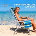 thumbnail image 4 of SUNSPIRE Backpack Beach Chairs for Adults Lightweight Aluminum 17in 5-Position Adjustable Reclining Folding with Cup Holder, Outdoor Blue Stripes, 4 of 9
