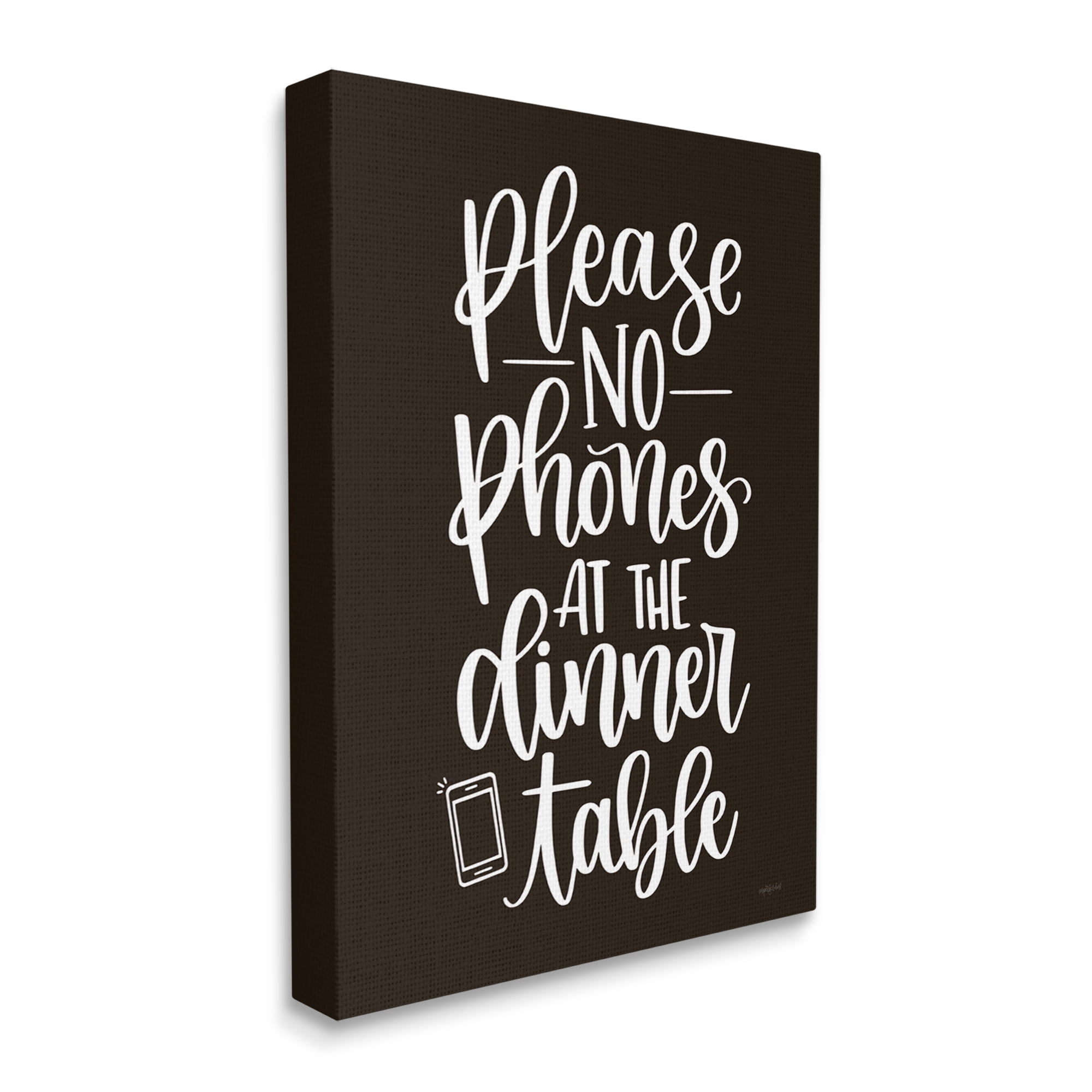 Stupell Industries No Phones Dinner Table Kitchen Rule Calligraphy Graphic Art Gallery Wrapped Canvas Print Wall Art, Design by Imperfect Dust