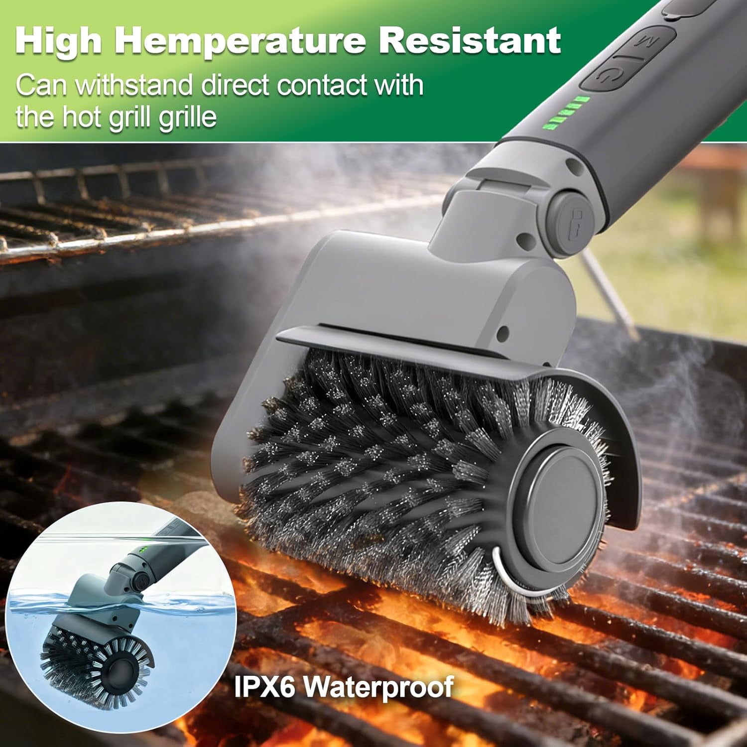 2026 New Electric Grill Brush with 3 Replacement Head,3-Speed Power Control,Cordless Rechargeable Grill Cleaning Brush with Adjustable Angle,Cleaning Tool for Outdoor BBQ,No Bristle Shedding-Gray