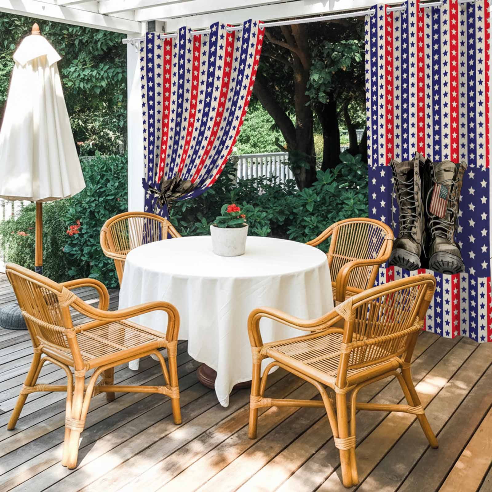 Independence Day Outdoor Curtains for Patio, Retro Boots American Red Blue Stripe Stars Sunshade Privacy Drapes Grommet Waterproof Outside Curtains for Porch/Cabana/Balcony 54"x 108", 1 Panel