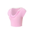 thumbnail image 5 of nvzhuang Women T-shirt, Short Sleeve U Neck Contrast Color Summer Ladies Crop Top for Party Club, 5 of 9