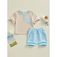 thumbnail image 2 of FEORJGP Infant Baby Boy Summer 2 Piece Set 0-3Y Toddler Short Sleeve T-shirt Contrast Trim Shirt Round Neck Button Tops + Elastic Waist Drawstring Shorts Outfits Newborn Loose Casual Outfit, 2 of 9
