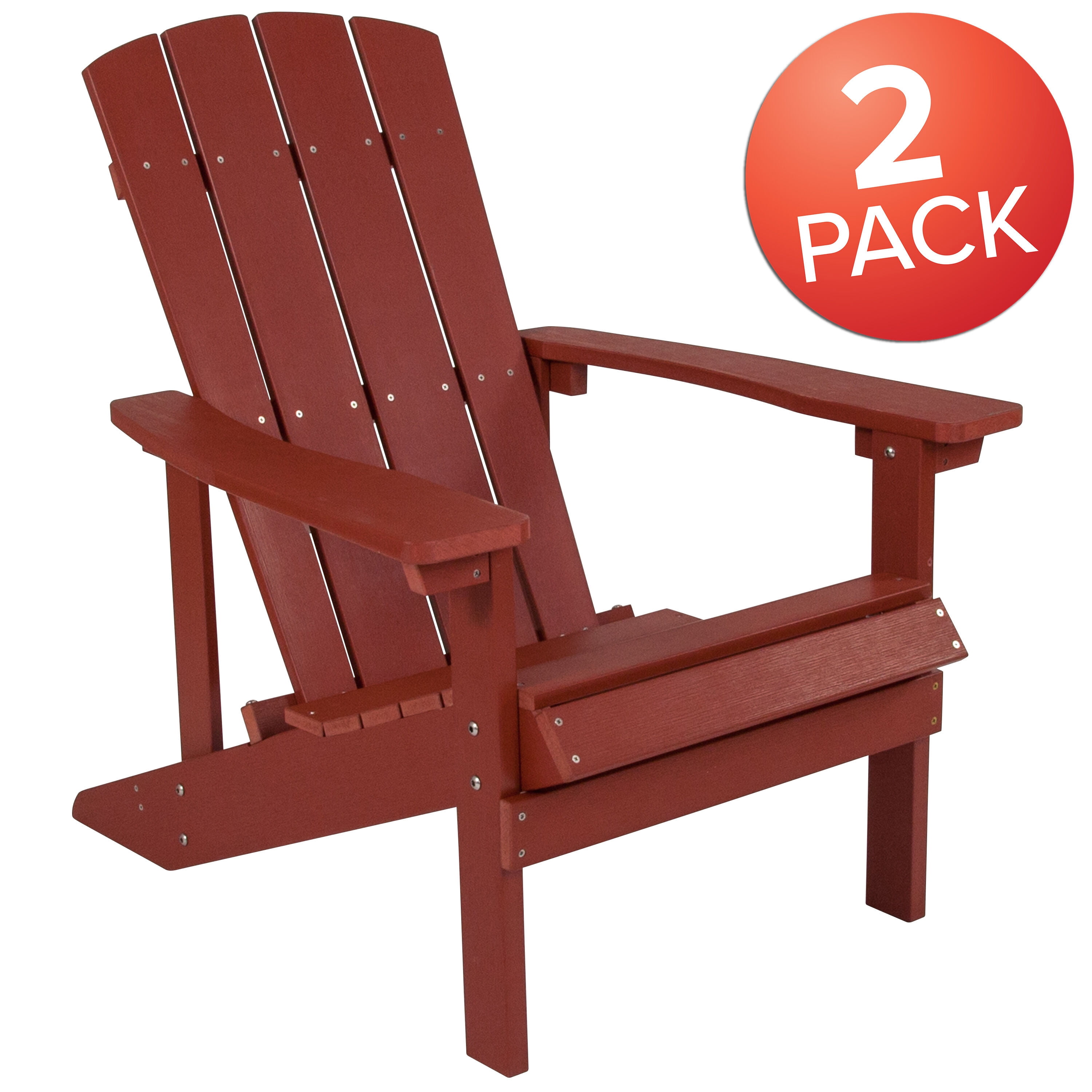 Emma + Oliver Set of 2 Outdoor Red All-Weather Poly Resin Wood Adirondack Chairs