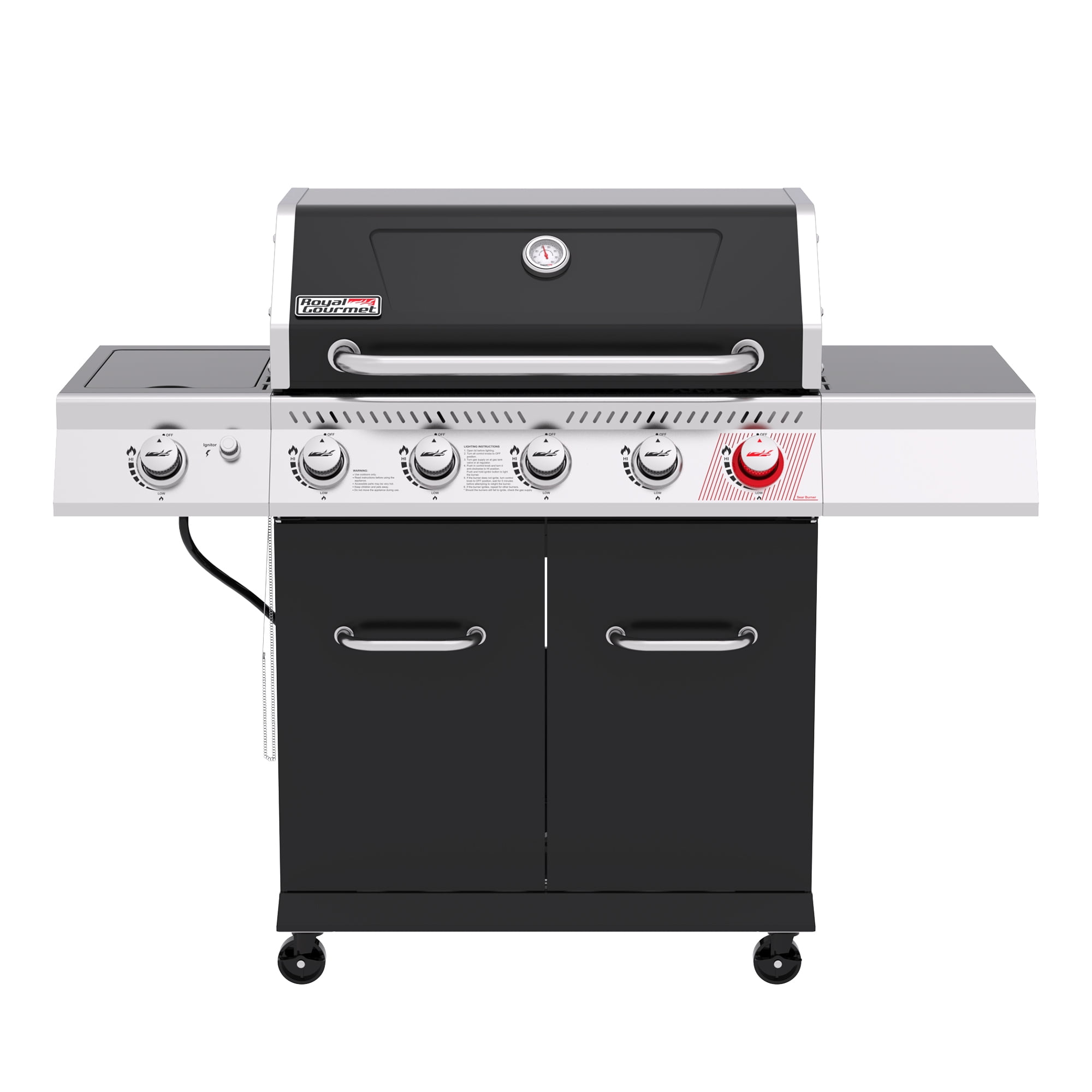 Royal Gourmet GA5404H Deluxe 5-Burner Gas Grill,Cabinet Style Gas Grill with Sear Burner and Side Burner,Black