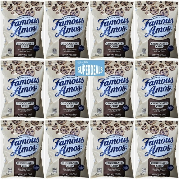 Famous Amos Classic Chocolate Chip Cookies, 2 Ounce Bag (Pack of 12) bundled by SUPERDEALS with Mystery Gift