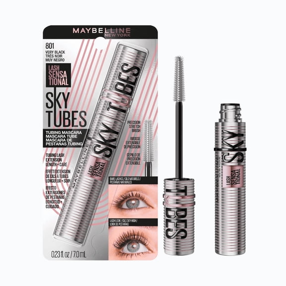 Maybelline Lash Sensational Sky Tubes Lengthening Tubing Mascara , Very Black, 0.23 fl oz
