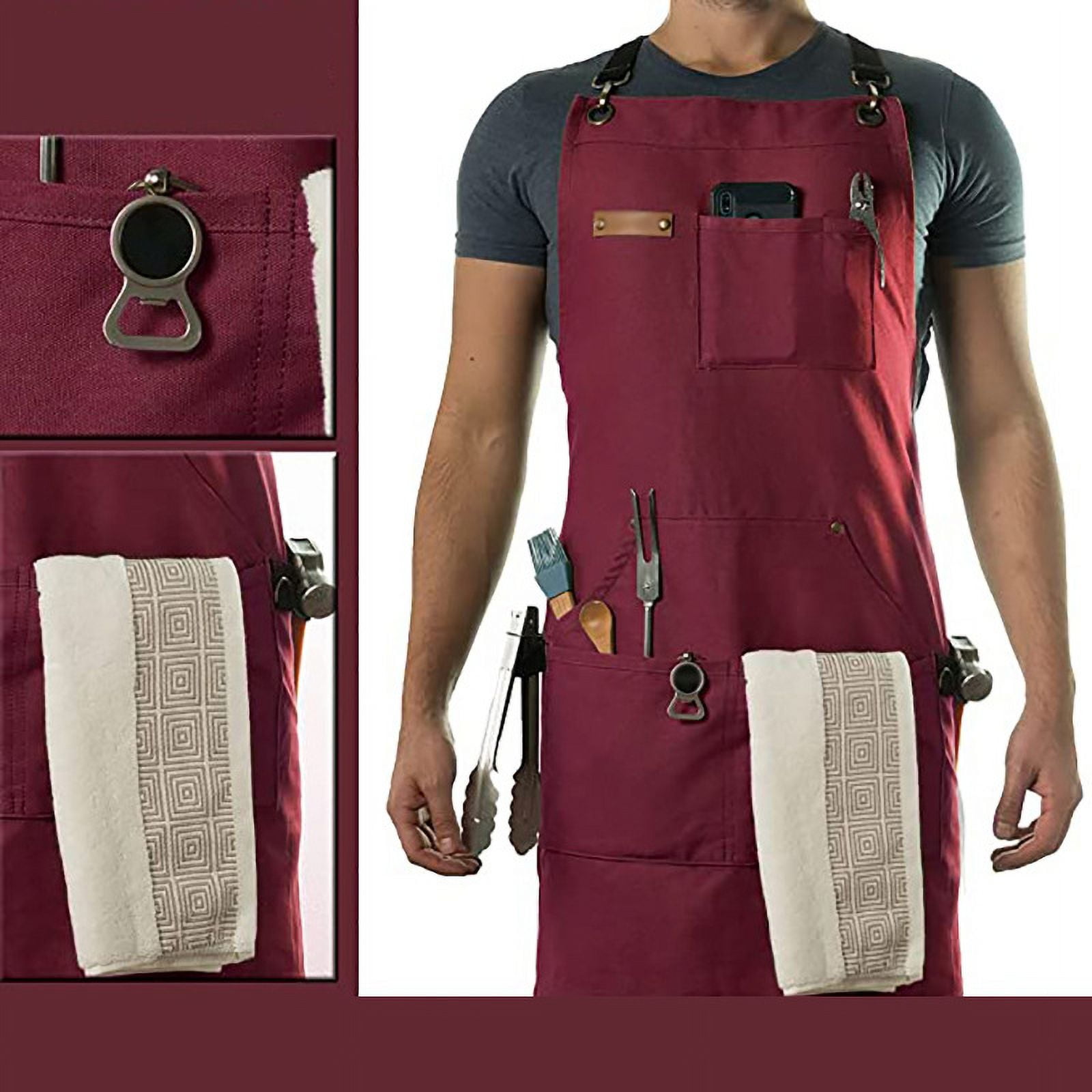 Work Apron for Men, Professional Chef Apron, 100% Cotton Canvas Cross Back Aprons with Pockets for Cooking, Grilling, BBQ, and Kitchen Work, Durable & Stylish Adjustable up to XXL