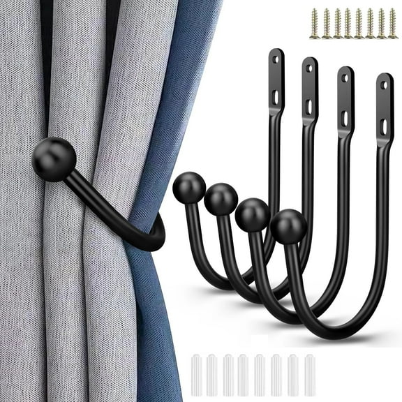 Vintage Inspired Black Curtain Holdback Hooks 4Pcs Metal Hanger Set