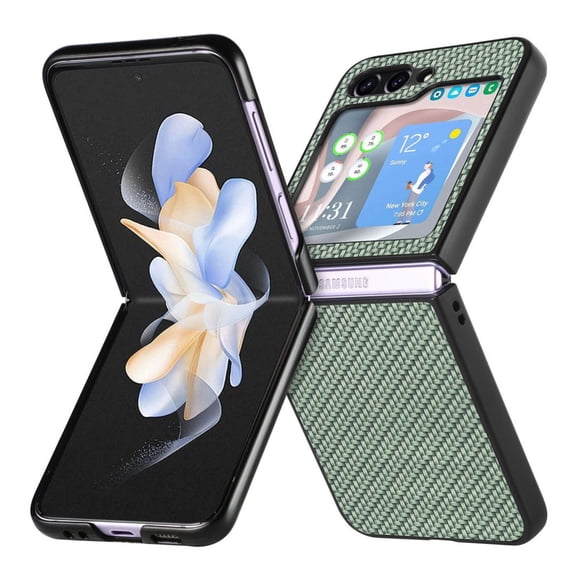 Compatible with Samsung Galaxy Z Flip 5 Leather Case with Hinge Protection Slim Thin Shockproof Case-Green
