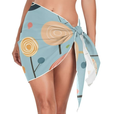 Lollipops Women Coverups Beach Cover Up Chiffon Swimsuit Bikini Wrap Short Skirt Beach Slit Tie Waist