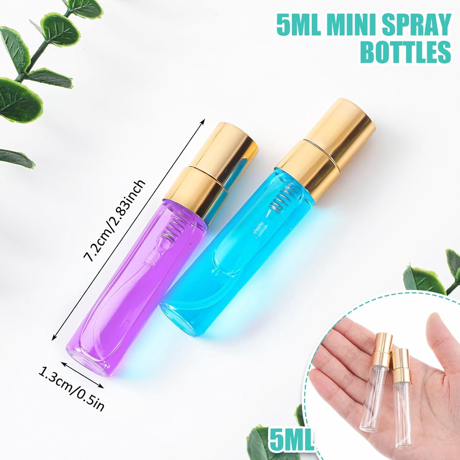 100 Pcs Mini Spray Bottles 5 ml Clear Glass Perfume Bottles Refillable Fine Mist Perfume Atomizer Portable Empty Sample Containers for Cleaning, Essential Oils, Travel (Gold Cap)