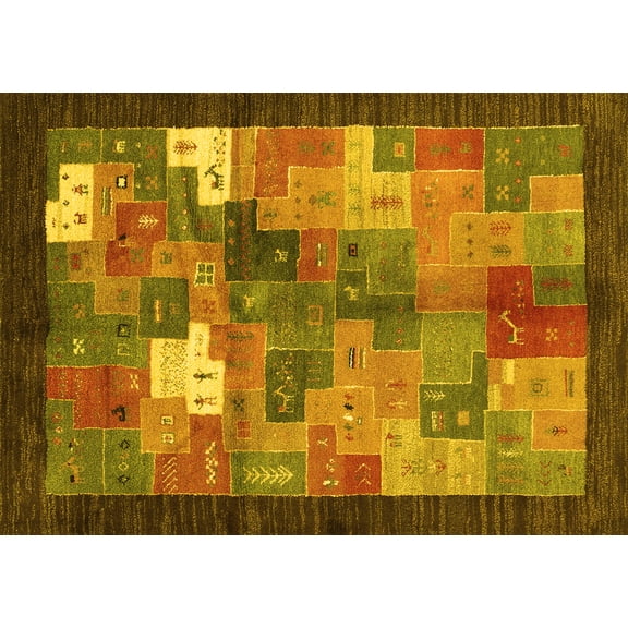Ahgly Company Indoor Rectangle Abstract Yellow Contemporary Area Rugs, 3' x 5'