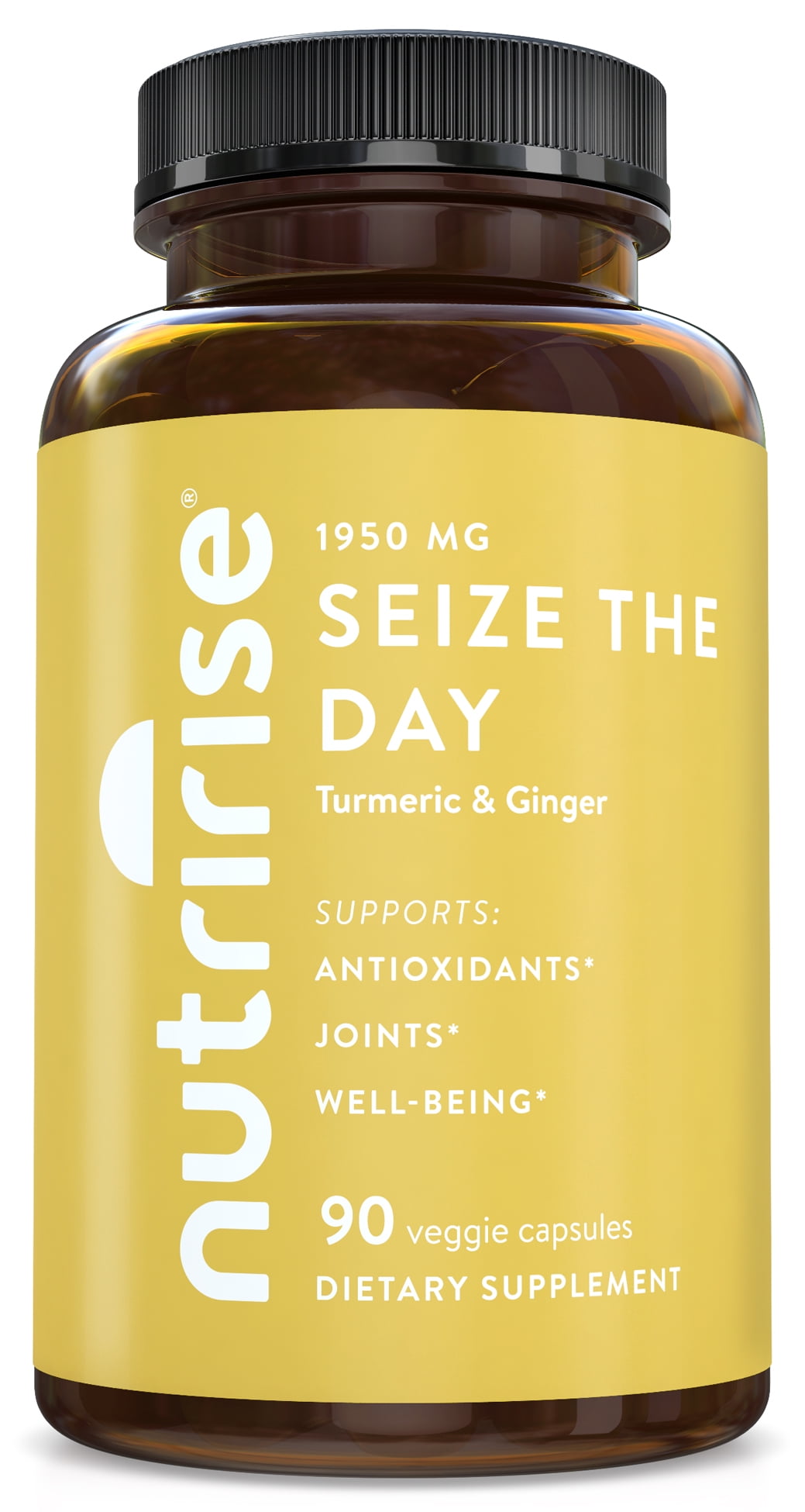 NutriRise Seize The Day - Turmeric Curcumin with Ginger & Black Pepper Extract Supplement, 90ct, 1950 mg