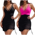 thumbnail image 1 of ZVAVZ Robe de Bain une Pièce pour Femmes en Maille Transparente, Maillots de Bain Amincissants avec Contrôle du Ventre, Robe à Cordon, Col en V, Nœud Latéral Froncé, Vêtements de Plage en Liquidation, Rose Vif P, 1 of 6