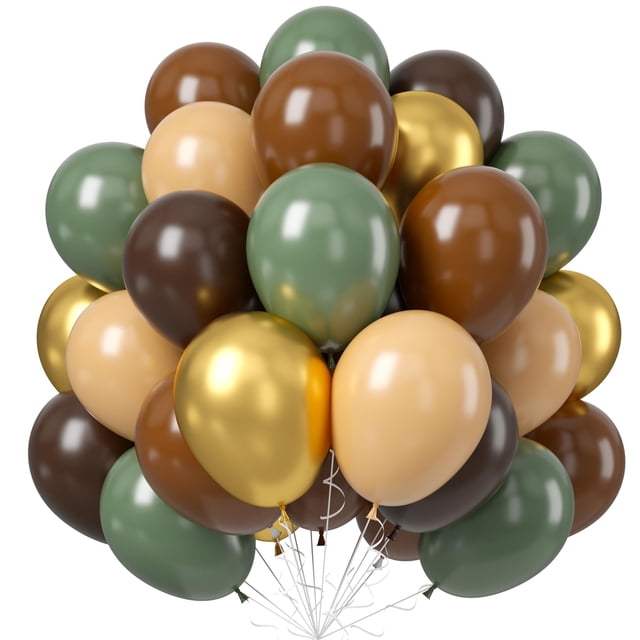 Globos Jobkoo de látex verde y marrón, 60 unidades, para decoración de fiestas