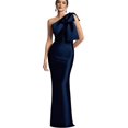 thumbnail image 1 of Vestidos de fiesta Mkojaa de un solo hombro con lazo, columna de satén, vestidos formales, vestido largo de dama de honor US20, azul marino, 1 of 7