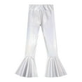 thumbnail image 6 of iiniim Kids Girls Shiny Dance Trousers Ruffle Hem Bell-bottom Jazz Dancewear High Waist Long Pants Size 6-16 Colorful Silver 6, 6 of 7
