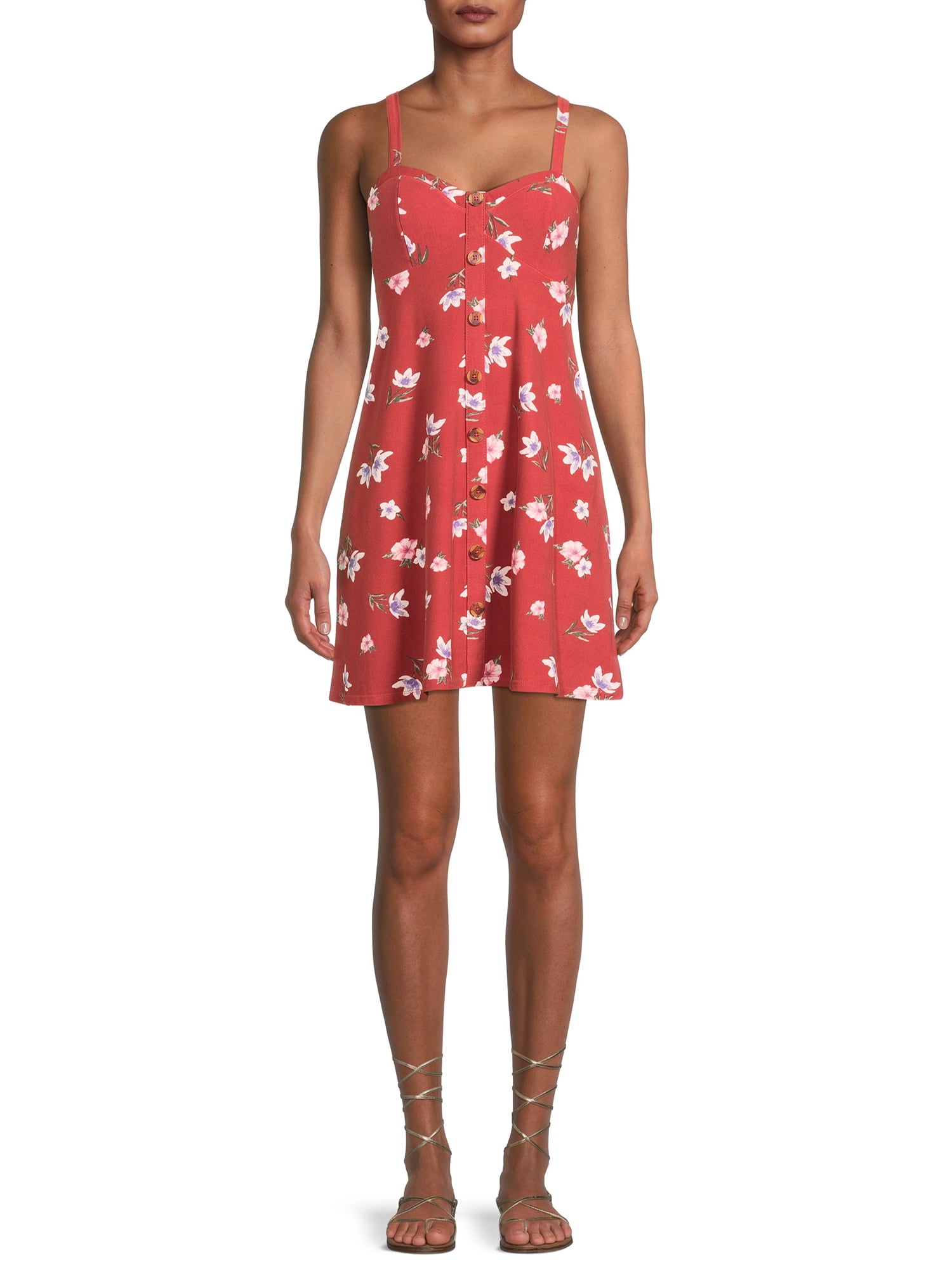 No Boundaries Button Front Dress with Foam Cups - Walmart.com