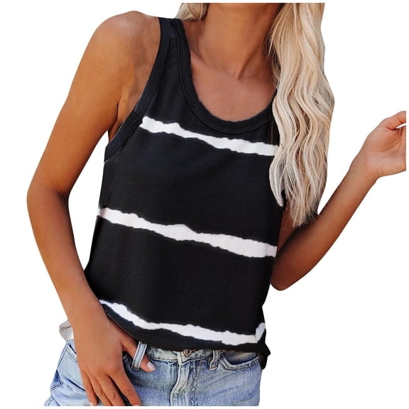 Giftesty Womens Blouses and Tops Clearance Womens Sling Shirts Round Neck Striped Print Summer Sleeveless Tank Casual Tops