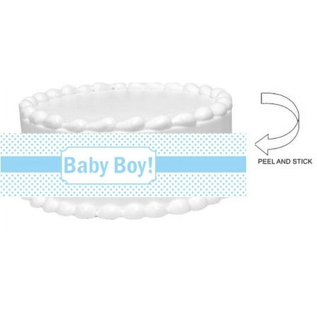 Blue Stars Baby Shower Baby Boy Peel and Stick Edible Cake Decoration Image Wrap Ribbon