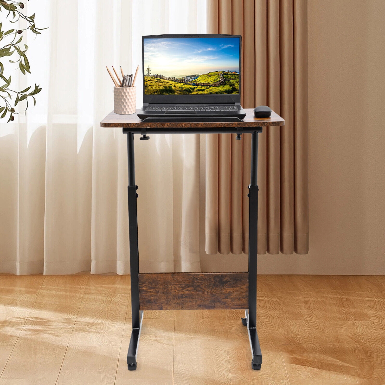 Adjustable Height Standing Desk Portable Rolling Computer Stand with 4 wheels