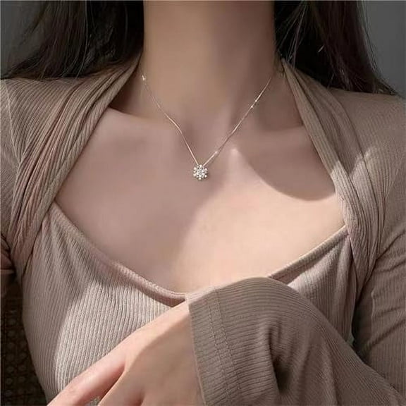 Gemstone Necklace, Snowflake Necklace, Choker Necklaces for Women Silver, Temperament Christmas Pendant Gifts Zircon Fashion Necklace