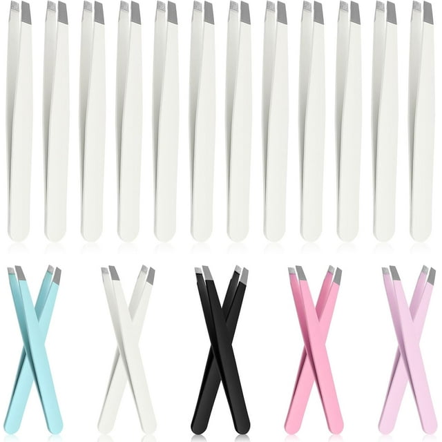 Glarks 12 Pcs Pinces à Sourcils Blanches en Acier Inoxydable, Pinces Inclinées Professionnelles pour Hommes et Femmes