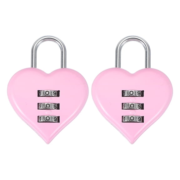 Uxcell Combination Locks, Heart Shape 3 Digit Password Padlock Love Locker Lock for Jewelry Storage Box Diary Gym Outdoor Fence Gate Hasp Cabinet Storage, Pink, Pack of 2