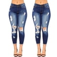 thumbnail image 2 of Idoravan Jeans for Women Clearance under $5 Women Hole Skinny Pencil Stretch Slim Fitness Pants Trousers, 2 of 9