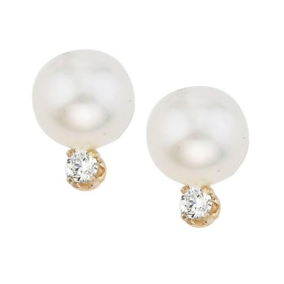 14kt Yellow Gold 7 mm Freshwater Cultured Pearl & Diamond Stud Earring