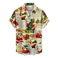 thumbnail image 2 of BLTIBY Christmas Shirt for Men Lapel Button Down Short Sleeve Hawaiian Shirts Xmas Santa Printed Casual Holiday Beach Shirts Tops Khaki M, 2 of 5