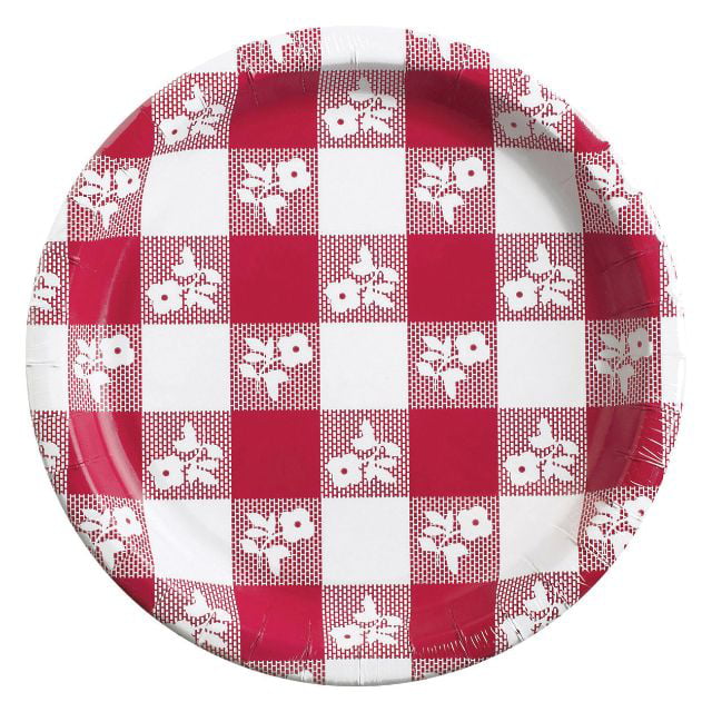 50 Pack Picnic Party Supplies Gingham Paper plates Ideal for Parties Family Dinner and Picnic Parties Picnic Themed 9 Disposable Round Paper Plates
