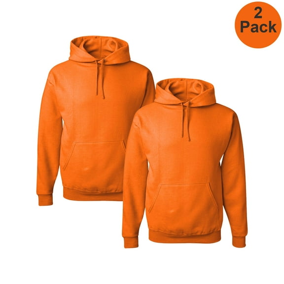 JERZEES NuBlend Men’s Hi Vis Safety Orange Hooded Sweatshirt, Durable, Pocket Hoodie, 2 Pack, S