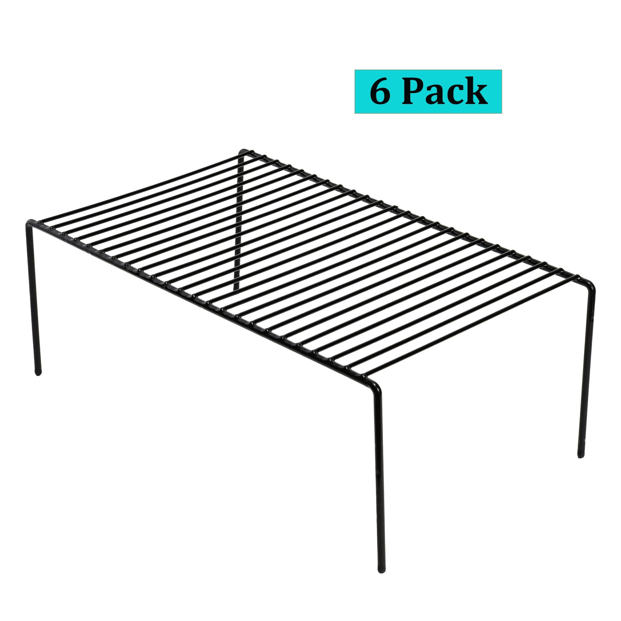 Set Of 6 Large (15.7 X 9.4 Inch) Kitchen Cupboard Organiser  Freezer Cabinet Storage Metal Shelf Wire Rack Rustproof Steel Shelves For Fridge Pantries Countertops Utensils Black