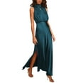 thumbnail image 2 of Prolriy Robes de Cocktail pour Femmes Été Longue Robe Formelle en Satin Col Montant Sans Manches Fente Latérale Robe Maxi Fluide Robes de Bal 2025 Robes pour Femmes Bleu m, 2 of 9