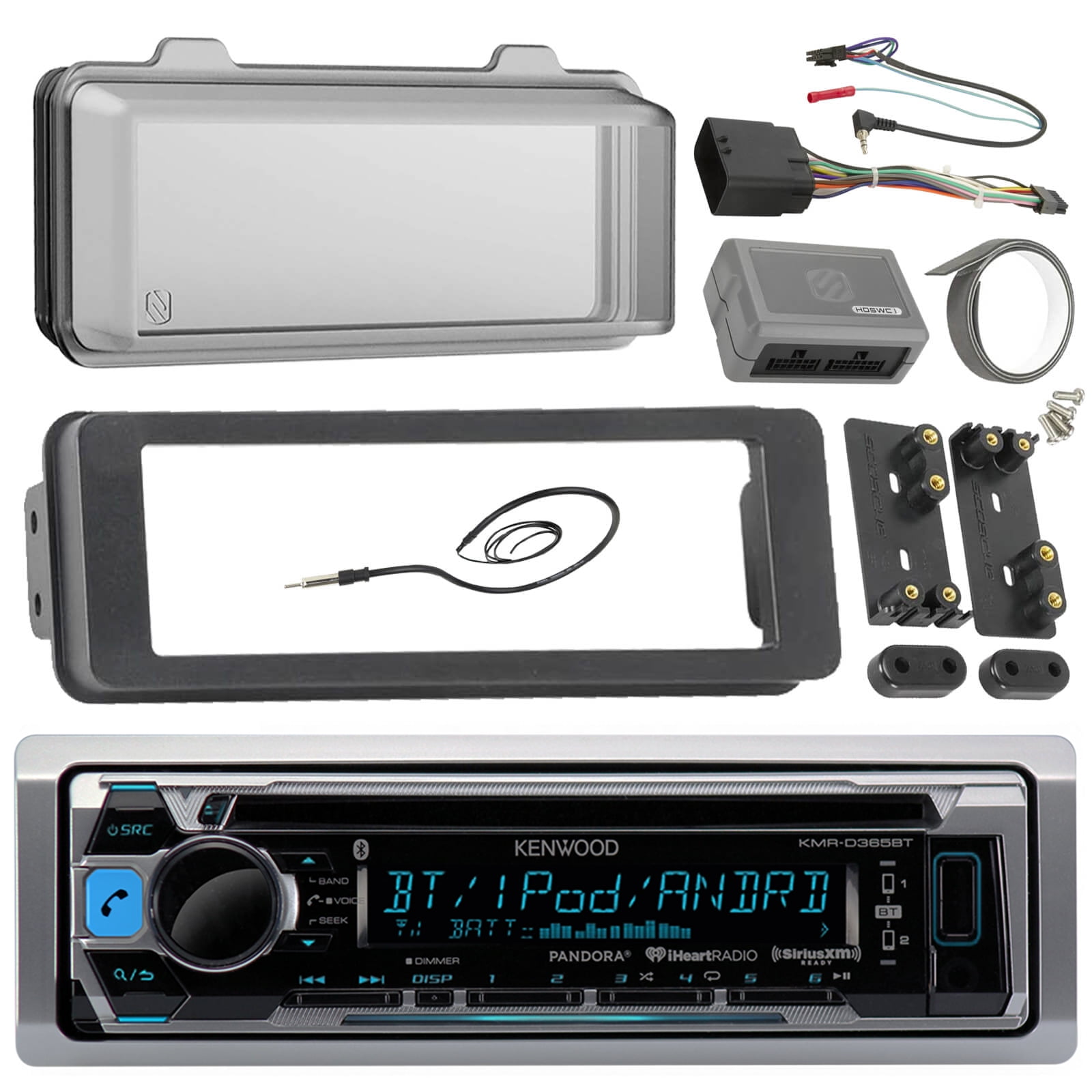 Kenwood KMRD378BT Marine Radio Stereo Receiver Bundle, 1998 2013 Harley