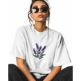 thumbnail image 2 of T Shirts for Women Short Sleeve Cotton Crewneck T-Shirt, Lavender Purple Plant Embroidery Style Tee Tops Casual Basic T-Shirts, XS-5XL White XS, 2 of 7