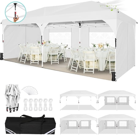 Condition photo showing New/Like New for cobizi 10x20 pop up canopy tent with 4 sidewalls one-push center lock upf 50+ waterproof easy up gazebo outdoor sun shelter with air vent&sandbags for party event commercial market white