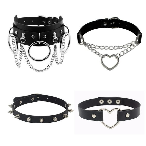 4Pcs Heart Shaped Gothic Choker Punk Rock Rivet Spike Studded PU Leather Collar