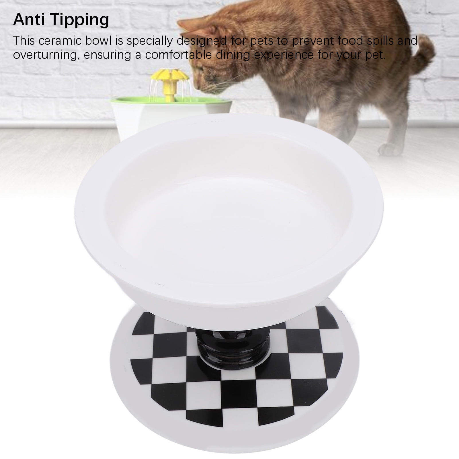 NFTIGB Elevated Ceramic Cat Bowl with Checkerboard Pattern, Anti-Tipping Raised Pet Food and Water Dish for Indoor Cats and Small Dogs, Neck Protection Feeding Station (6.69 inches / 17 cm)