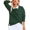 thumbnail image 4 of Bcresic Women Oversize Sweatshirts Long Sleeve Tunic Shirts Fleece Crewneck Pullover Tops Side Slit Loose Fit Outfit,01_Green,Large, 4 of 7