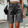 thumbnail image 6 of Womens Jean Shorts Knee Length Trendy Y2k High Waisted Wide Leg Casual Summer Shorts with Pockets Black & Gray S, 6 of 7