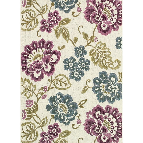 Couristan 2.25' x 3.9' Ivory and Purple Floral Rectangular Outdoor Area Throw Rug