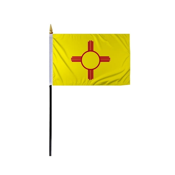 Promo Patriot's New Mexico State Stick Flag 4x6 inch with 11 inch Plastic Pole,Single Ply Polyester