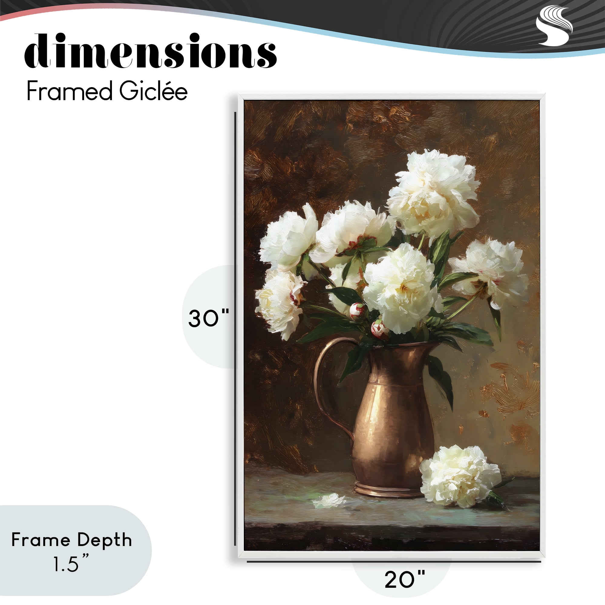 Stupell Industries Bronze Vase Peonies White Framed Giclee Art, design by Petal Prints Design