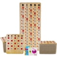 thumbnail image 1 of MR CHIPS Jam-Proof Bingo Cards with Sliding Windows, 50 Reusable Shutter Cards, 75 Calling Cards 1 Master Board in Tan Woodgrain Style, 1 of 9